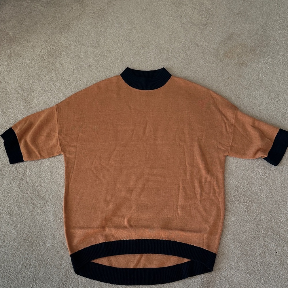 Vici Tan Slouchy Sweater with Black Trim